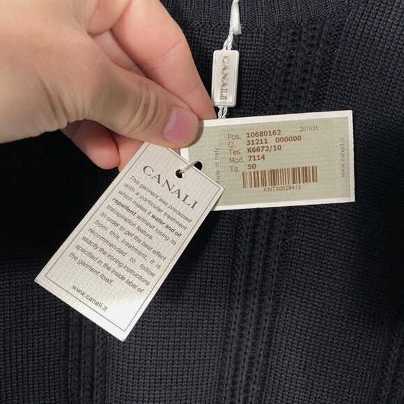 NWT Canali Merino Wool Cable Knit Crew Neck Sweater Black men's size 50 (L) - Picture 5 of 8